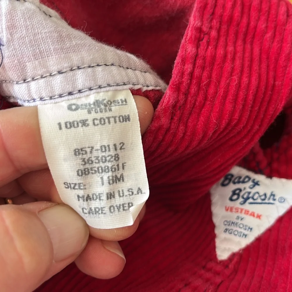 Oshkosh b’gosh vintage made in the USA vest back wide wale red corduroy overalls